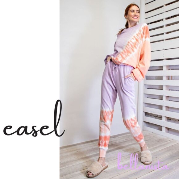 Easel Pastel Tie-Dye Joggers in Lavender and Peach - Picture 1 of 5
